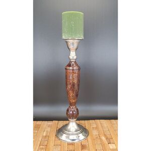 12" Metal & Wood Style Candlestick Holder Rustic Vintage Look Home Decor